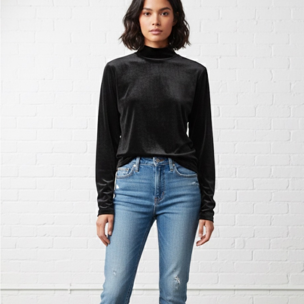 NET Vero Moda Velvet Missis Medium Shorter Torso Long Sleeve Top - Picture 1 of 5